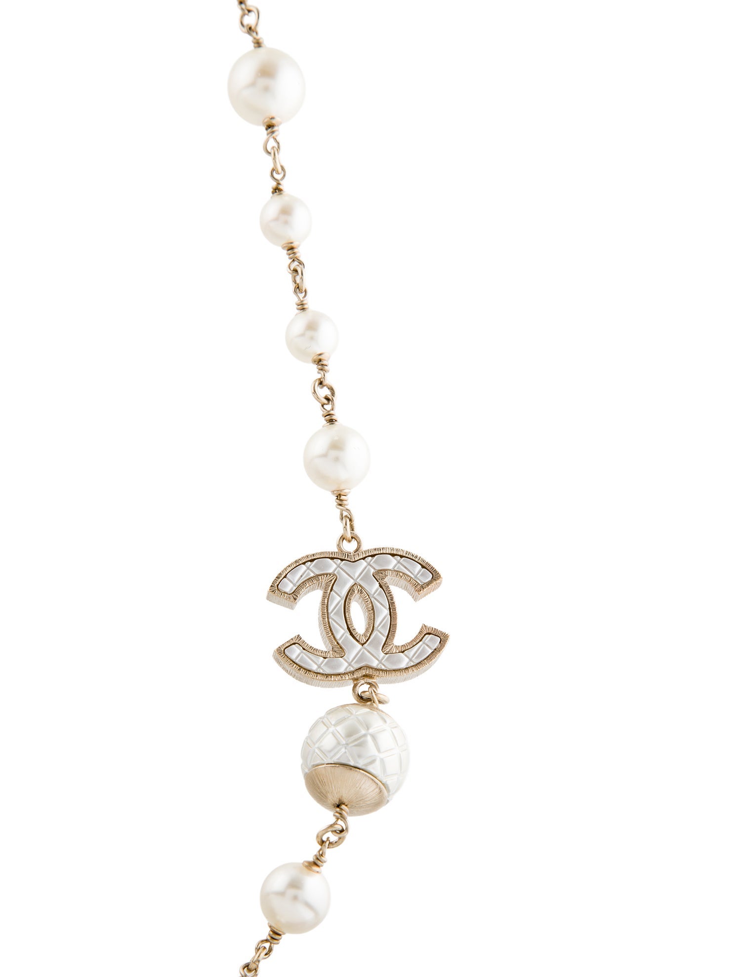 Chanel Faux Pearl Quilted CC Station Necklace